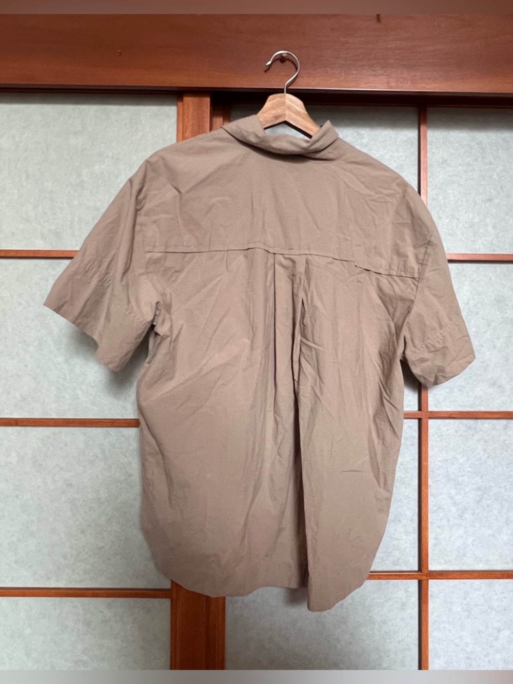 Madewell Poplin Oversized Boxy Button Up Short Sleeve Tan Top - Picture 6 of 7